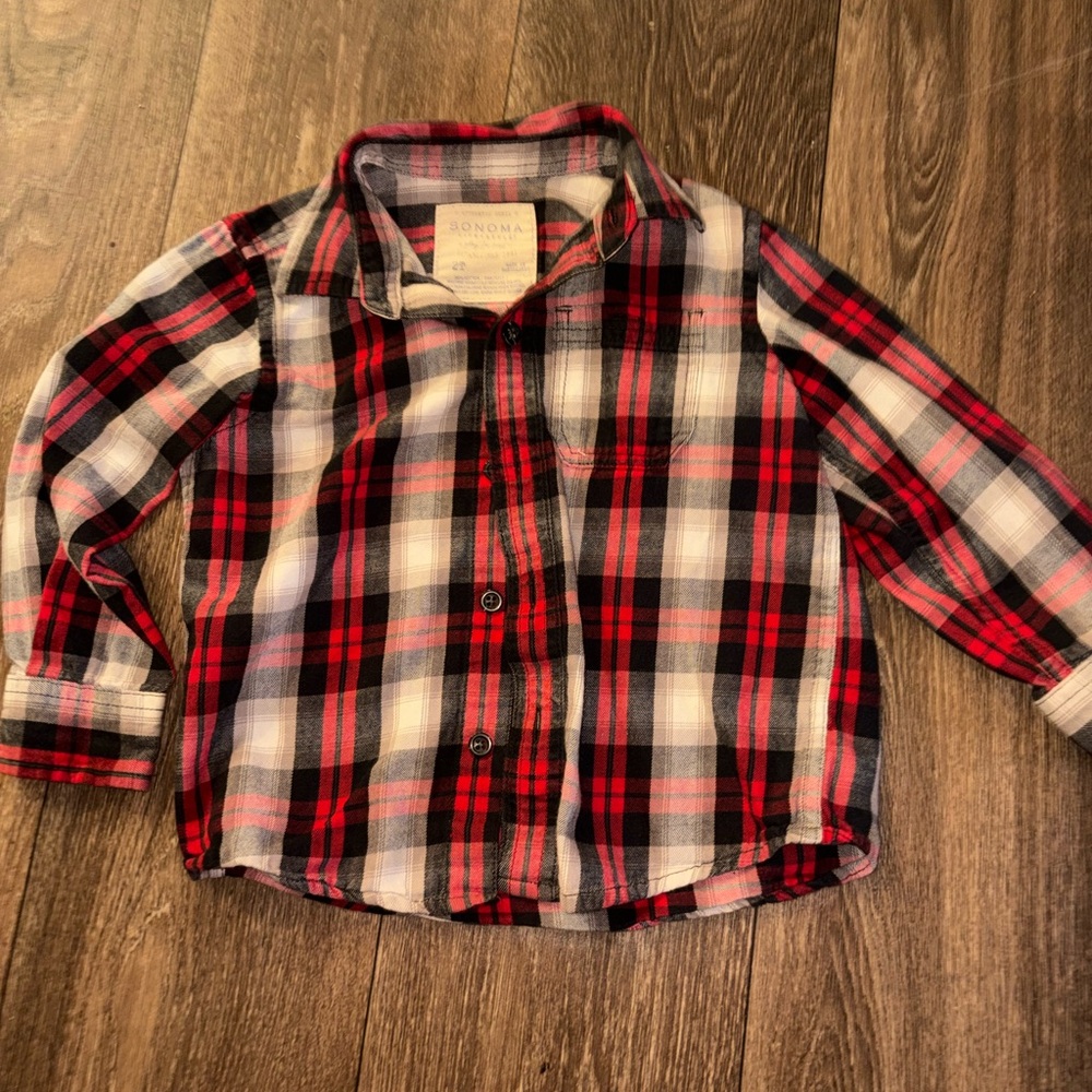 Sonoma Kids Black and Red Plaid Button Down Shirt